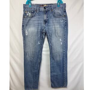 Big Star Men's Size 36 Blue Union Slim Straight Leg Distressed Denim Jeans